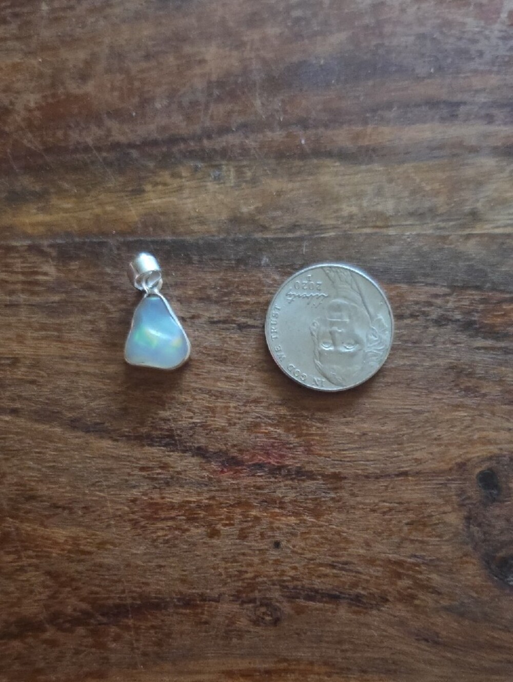Raw Opal Teardrop Pendant Necklace - Iridescent Opal Sterling Silver Setting - Picture 4 of 4